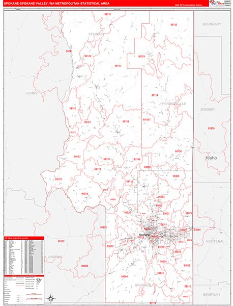 Spokane-Spokane Valley Metro Area Wall Map